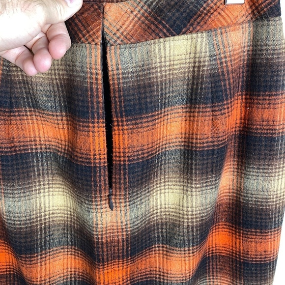 Classiques Entier Women's Orange/Brown Plaid Wool Pull On Pencil Skirt Size 8 - Picture 7 of 14